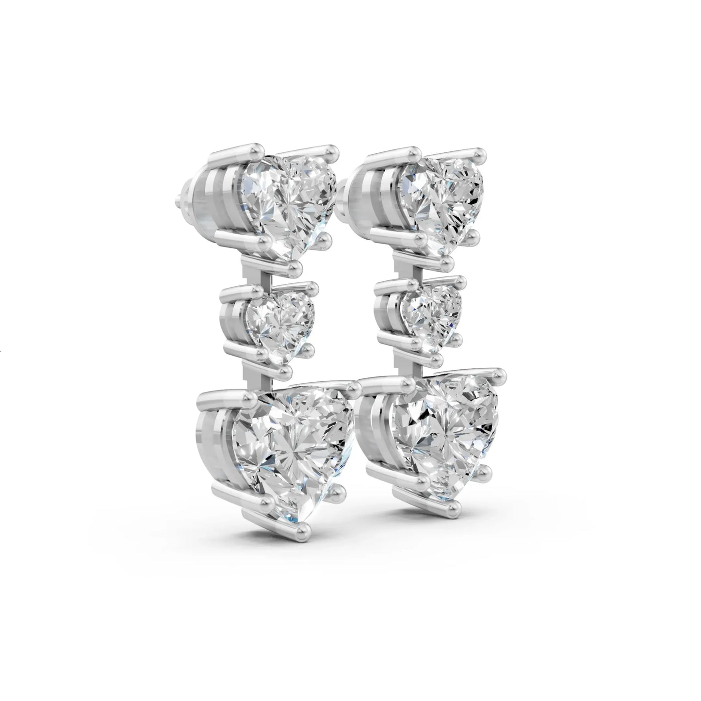 Triple Heart Drop Earrings White Gold