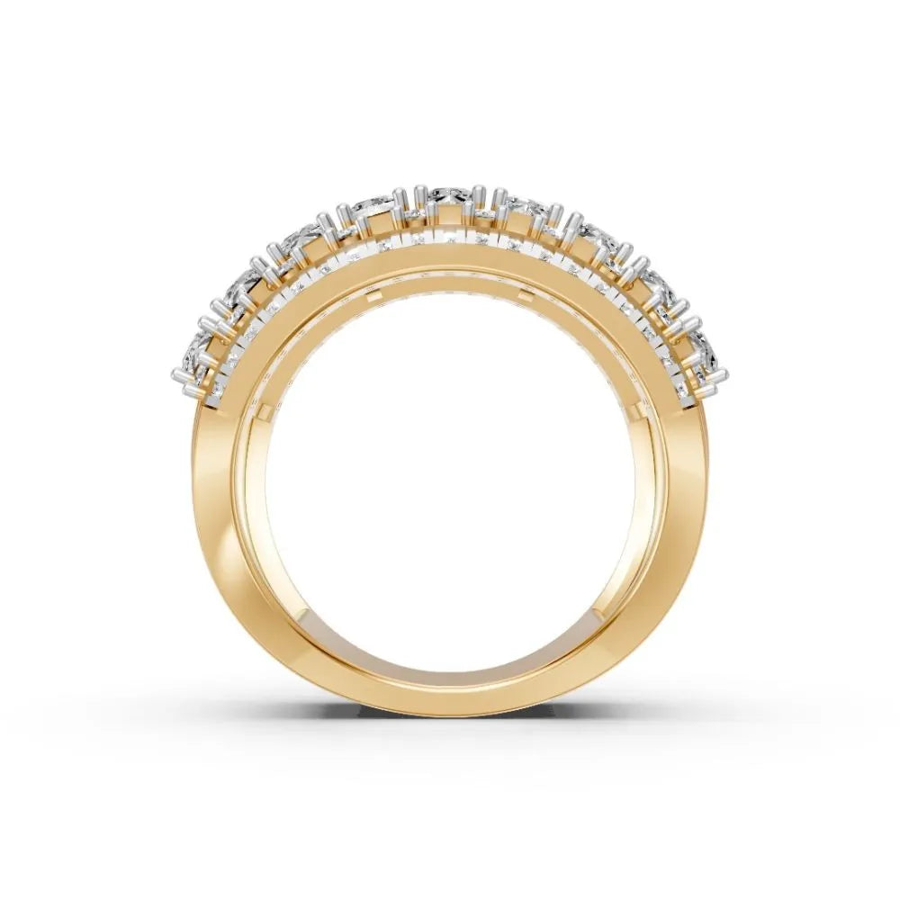 FloraGlint Multi-Row Diamond Ring Yellow Gold