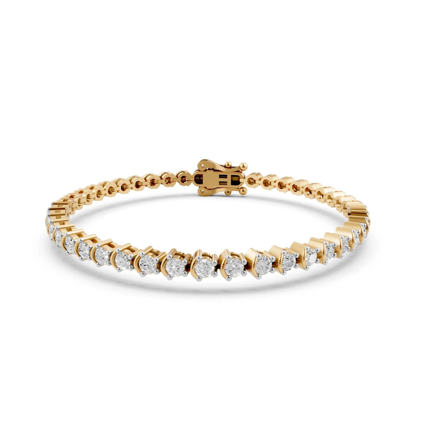 Round Cut Diamond Tennis Bracelet Yellow Gold
