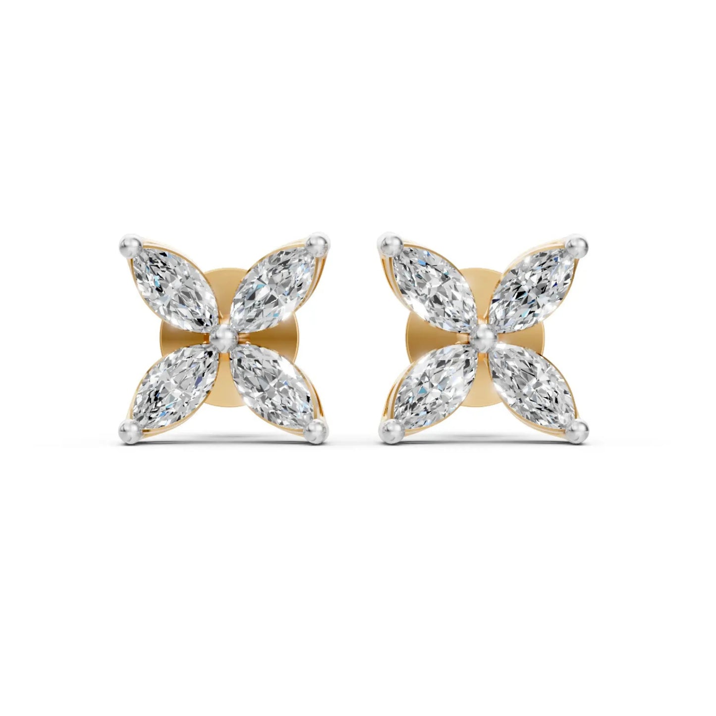 Floral & Hoop Diamond Earrings – Round Cut Elegance Yellow Gold