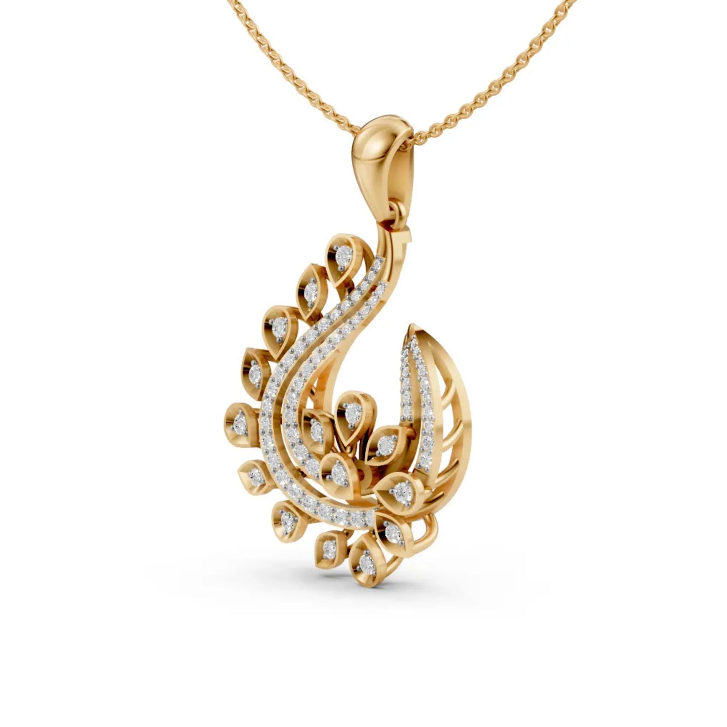 Leaf Diamond Pendant Yellow Gold