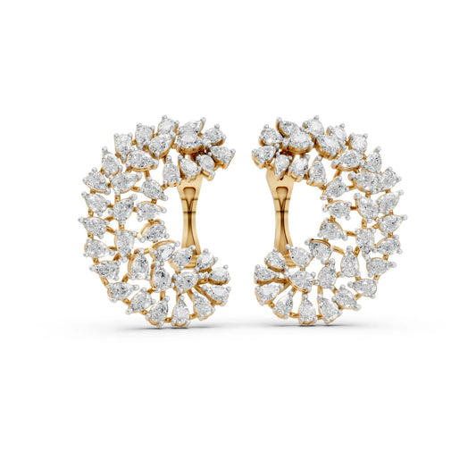 Double Row Diamond Hoop Earrings Yellow Gold