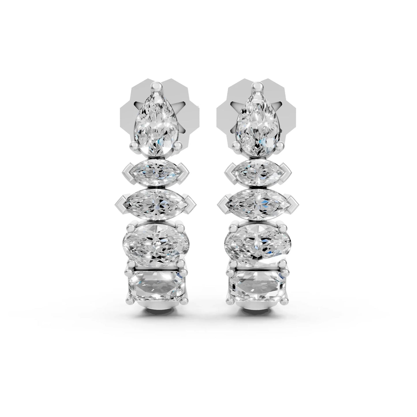 Linear Diamond Dangle Earrings White Gold