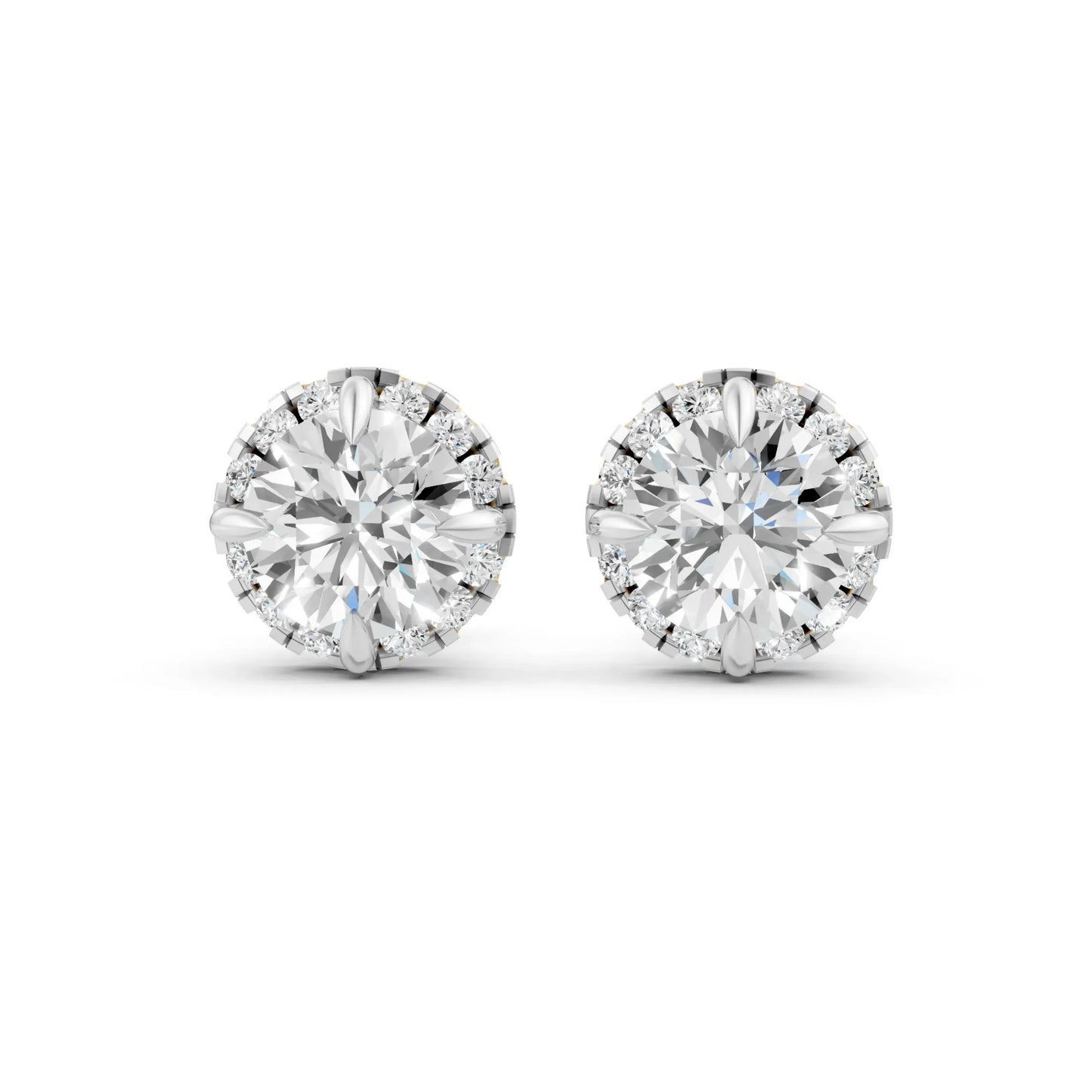 Halo Round Diamond Stud Earrings Yellow Gold