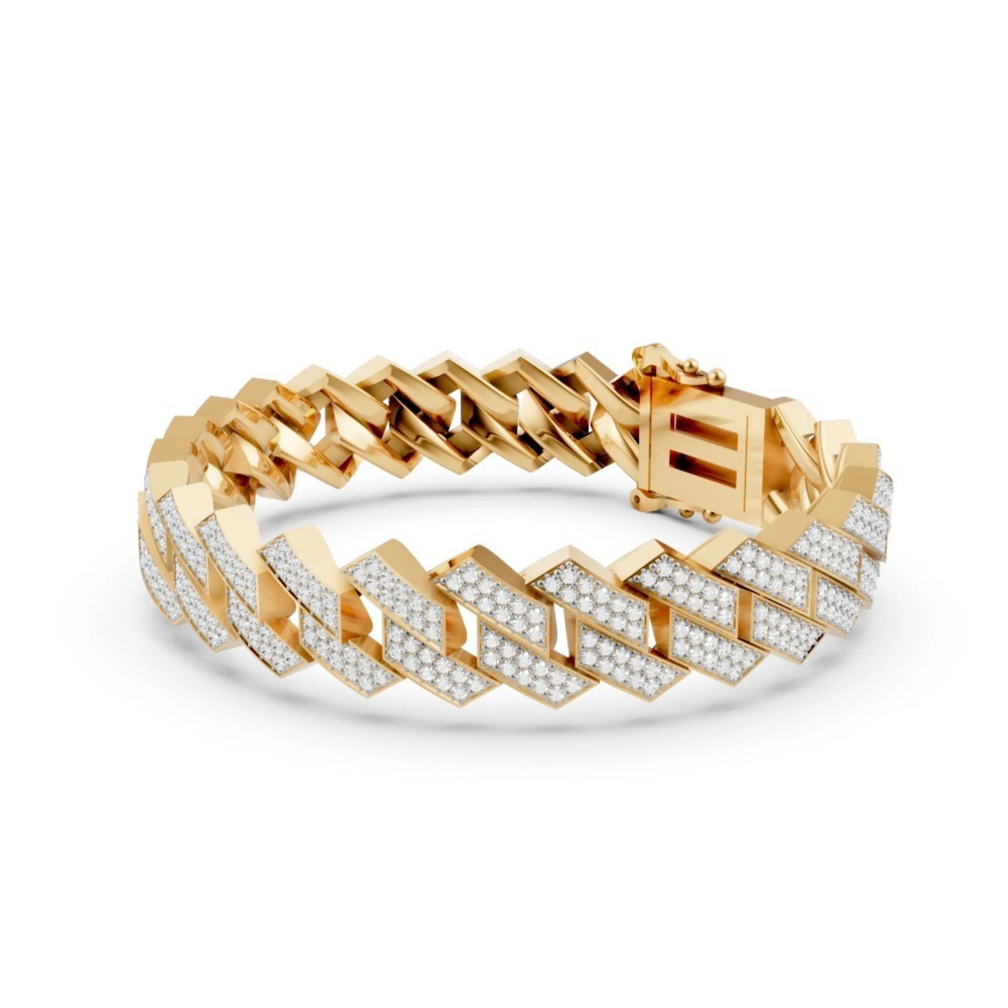 Wide Link Diamond Bracelet Yellow Gold