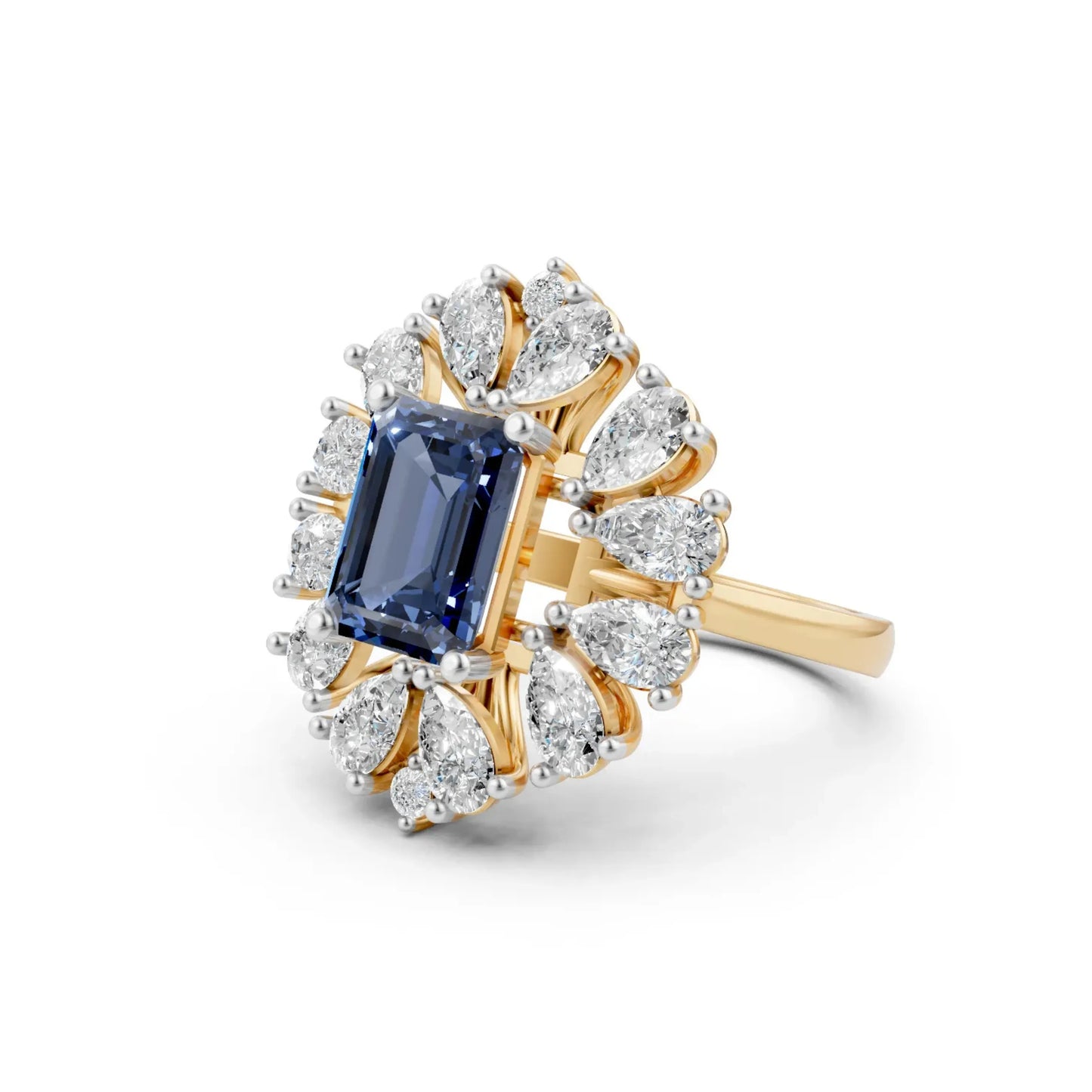 Blue Gemstone Halo Ring Yellow Gold
