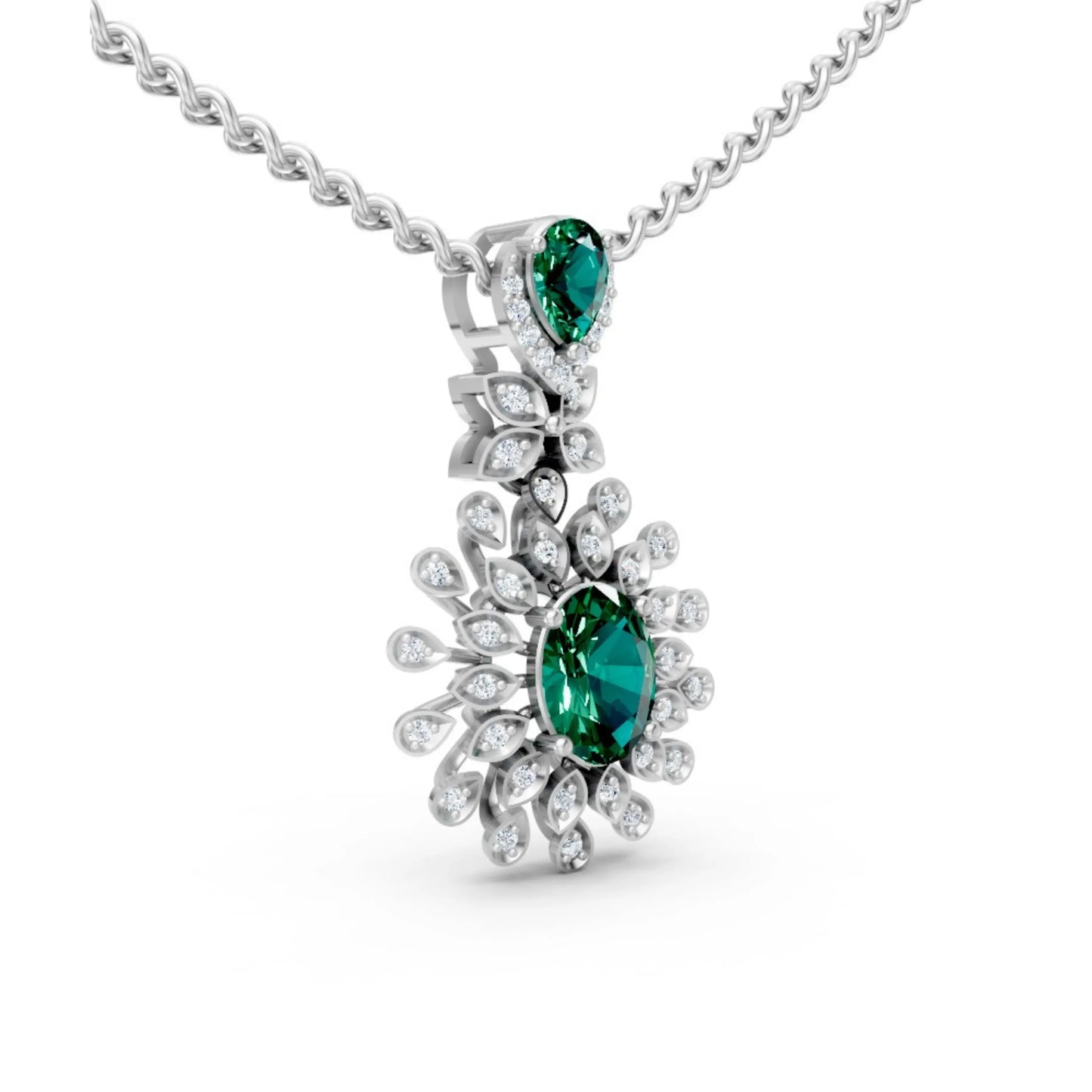 Green Gem Floral Diamond Pendant White Gold