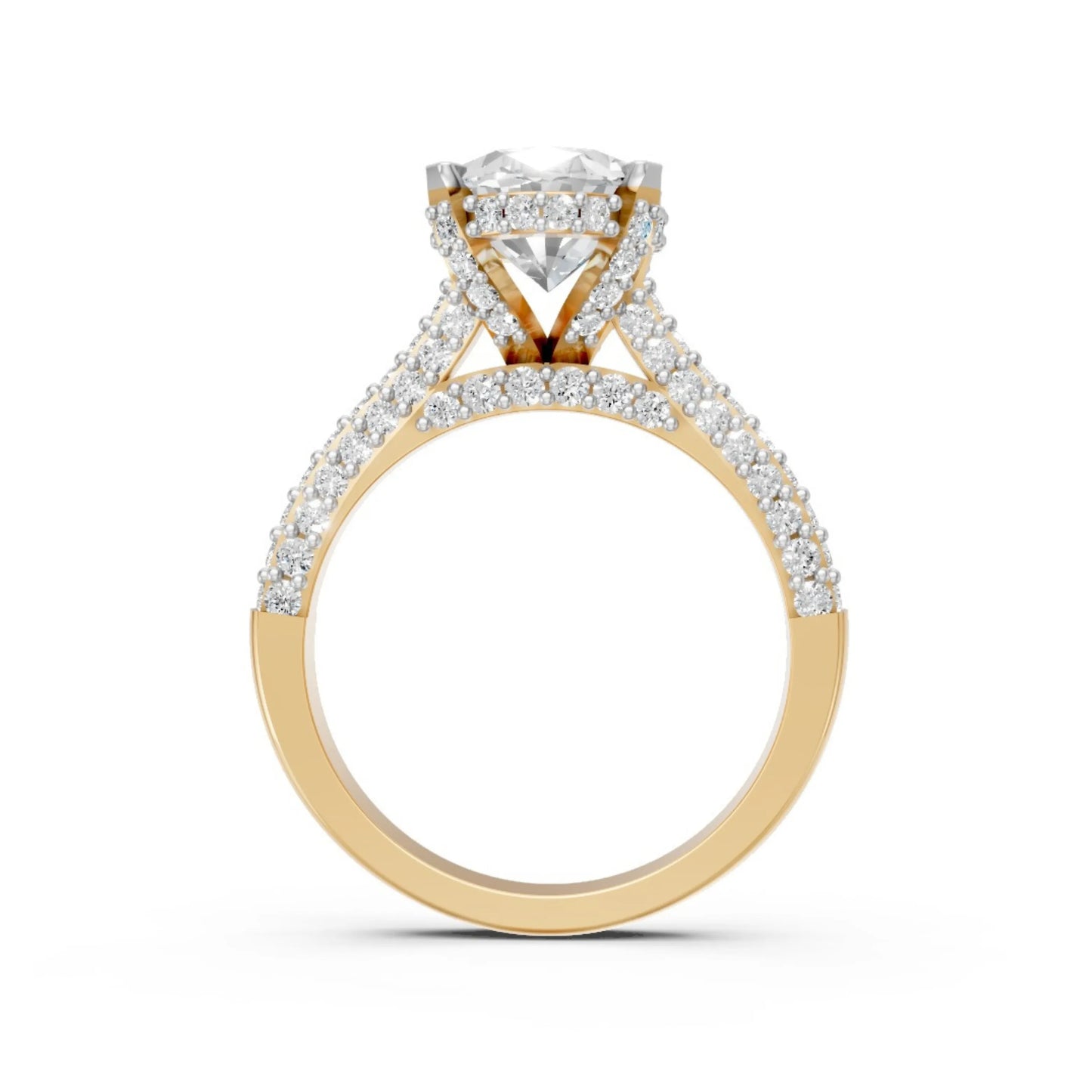 Elegant Oval Diamond Pavé Ring Yellow Gold