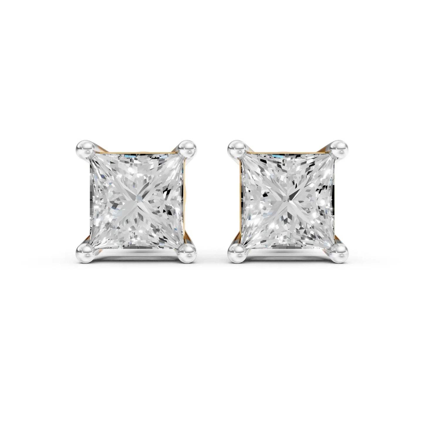 Princess Cut Diamond Stud Earrings Yellow Gold