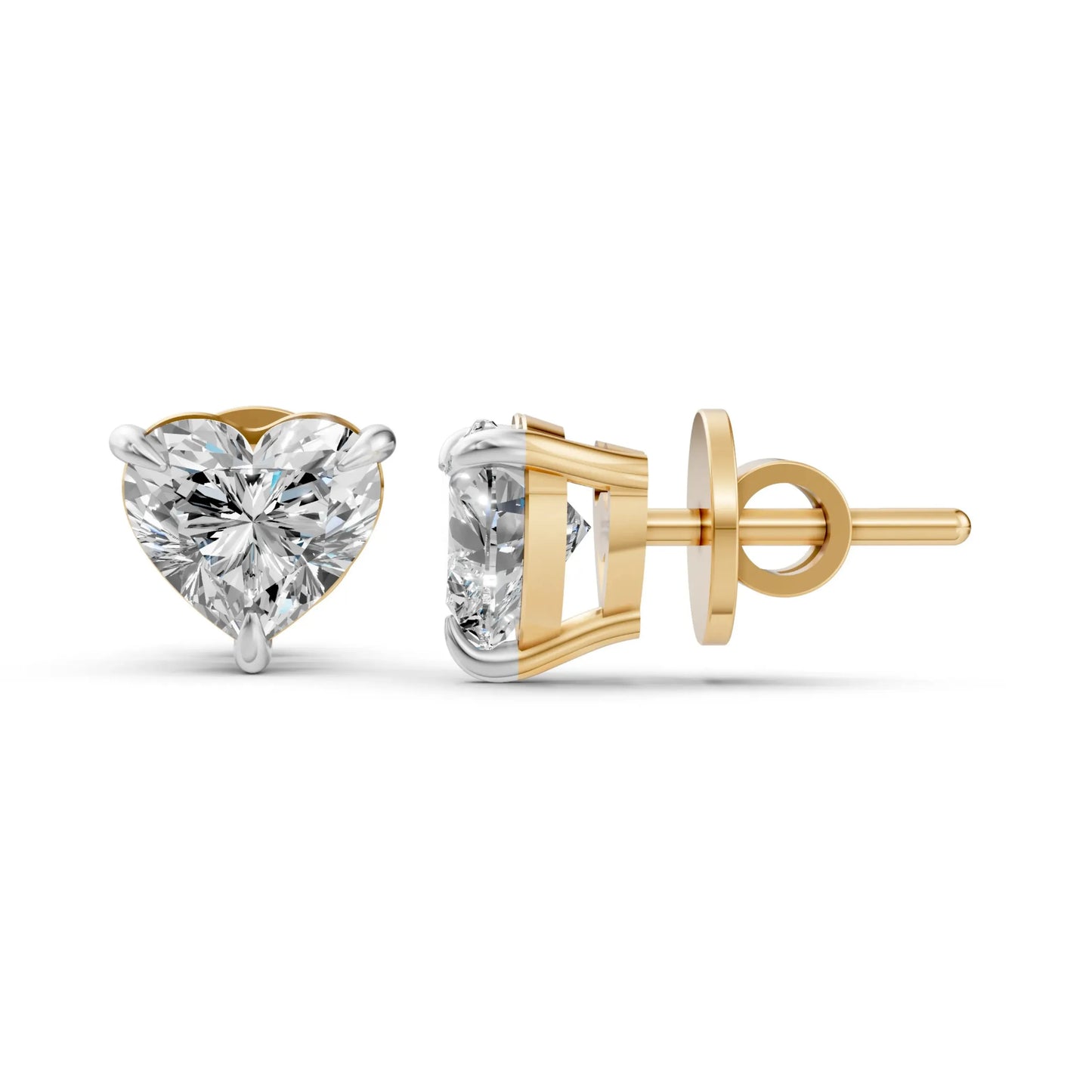 Heart-Shaped Diamond Stud Earrings Yellow Gold
