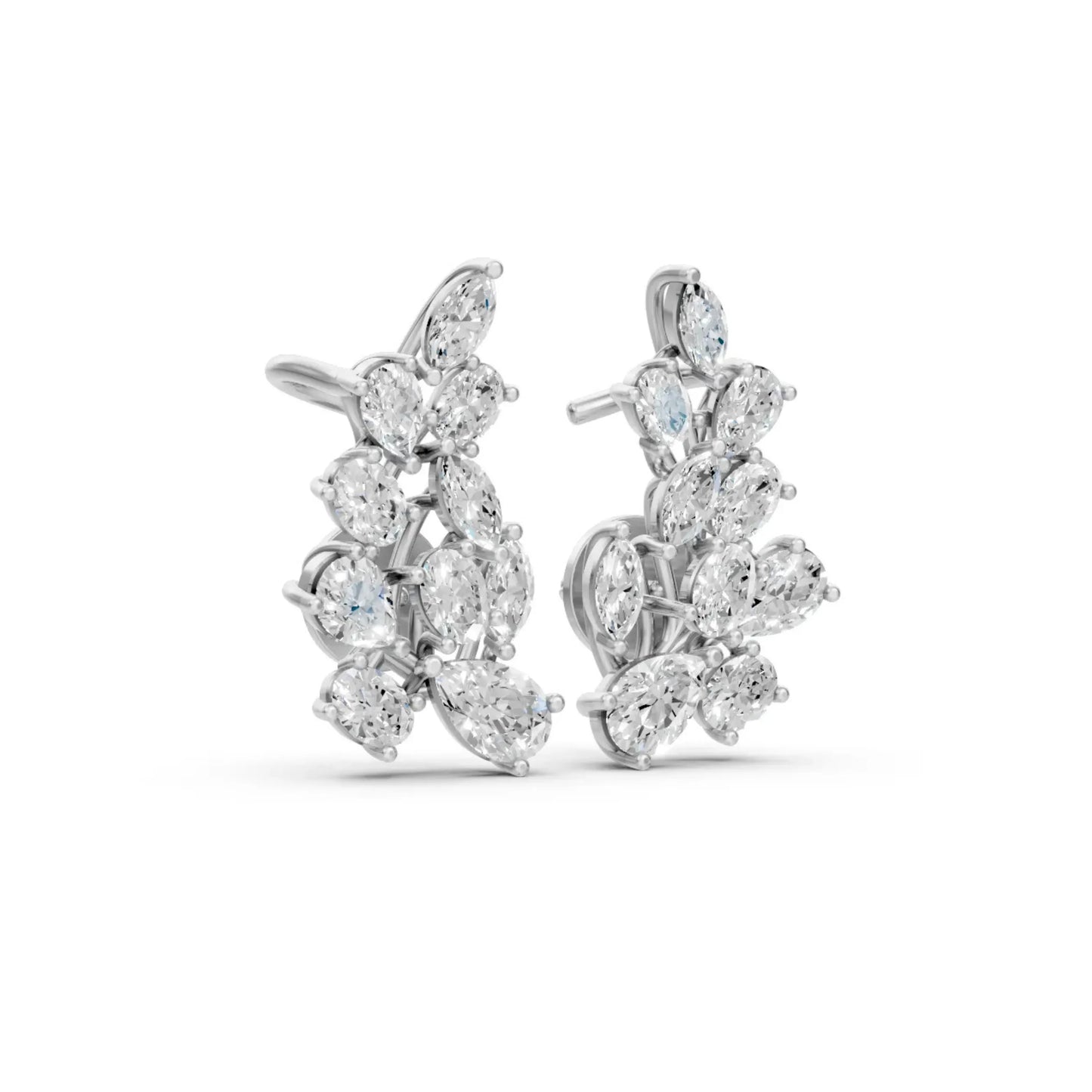 Pear-Marquise Cluster Earrings White Gold