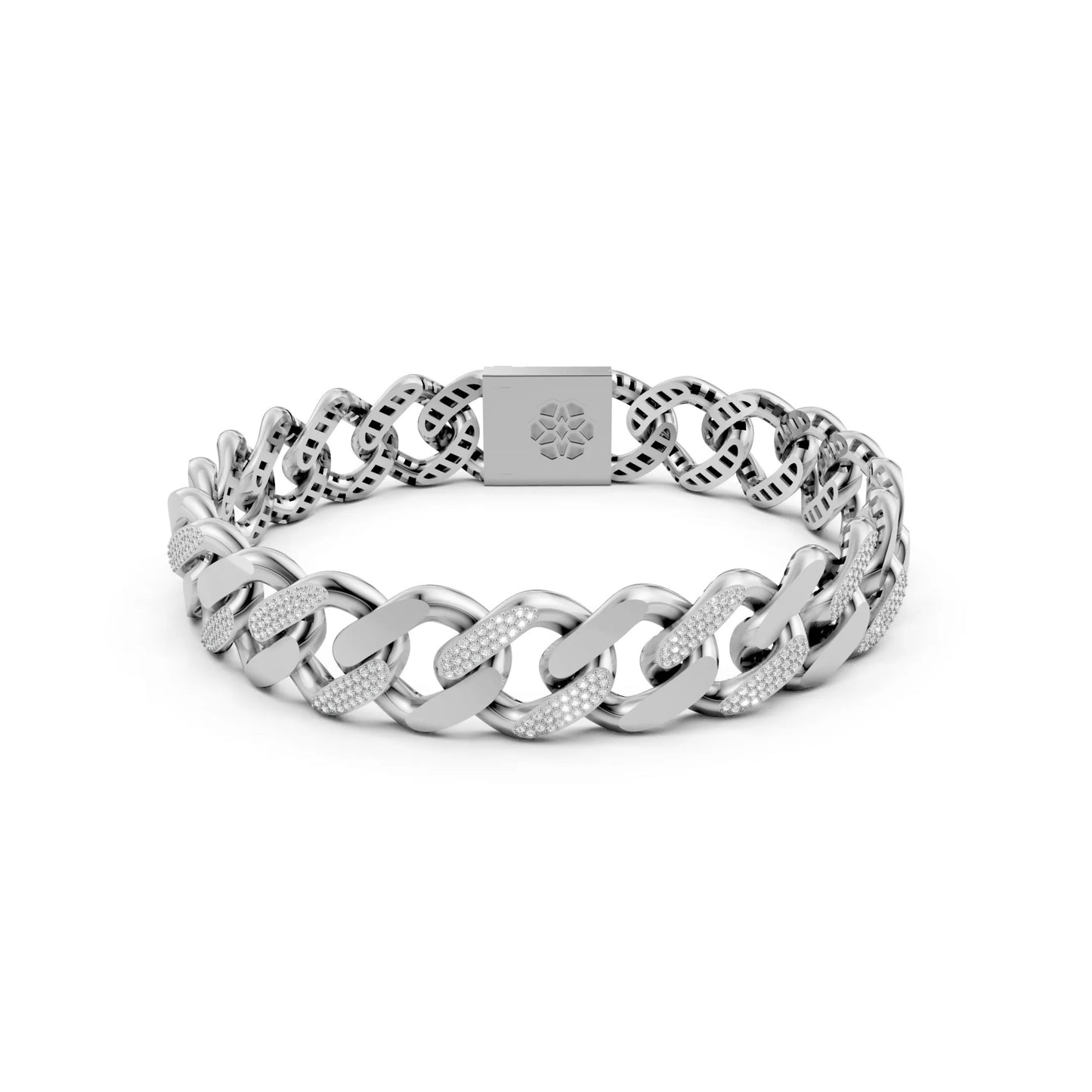 Men's Diamond-Accent Cuban Link Bracelet White Gold