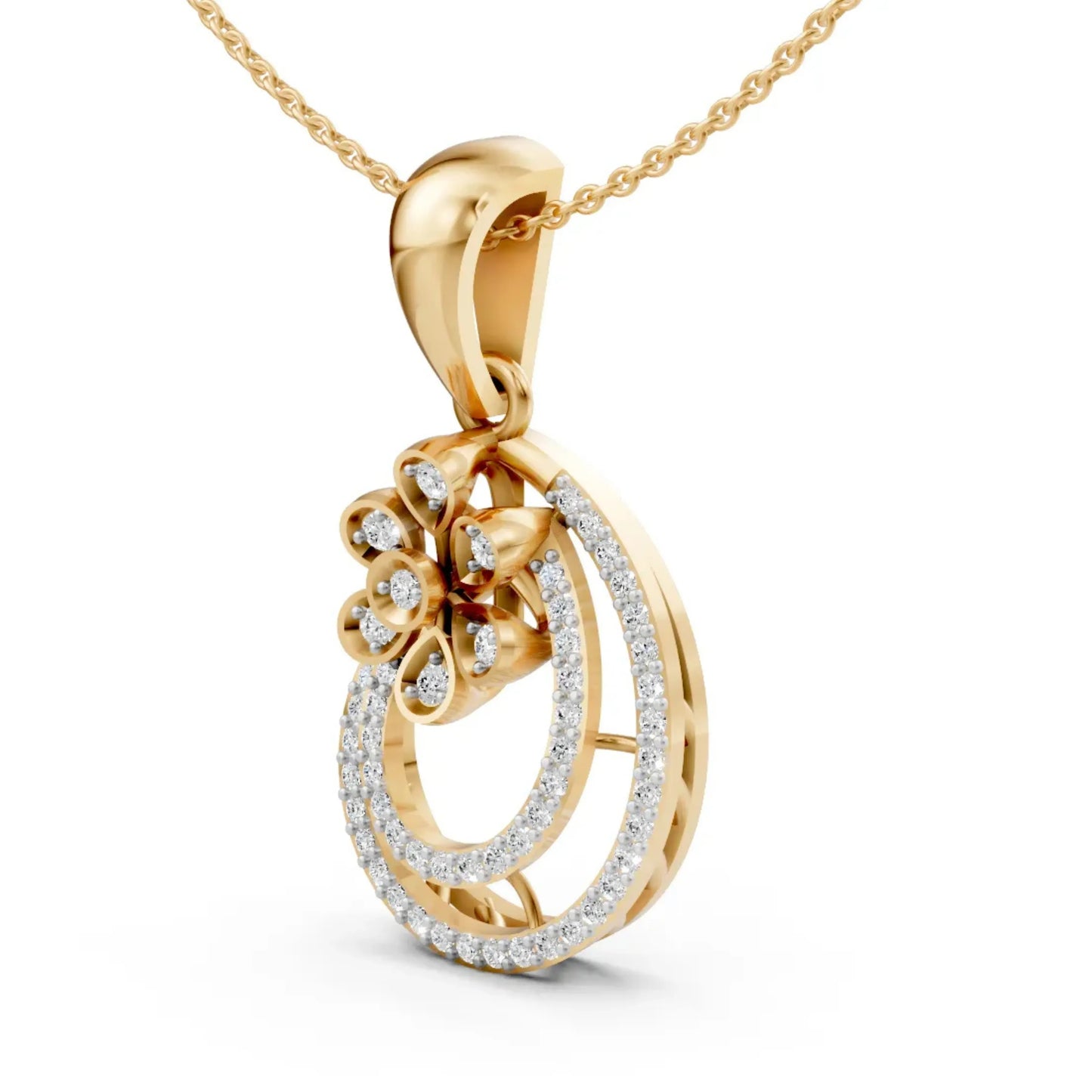 Twin Halo Floral Pendant Yellow Gold