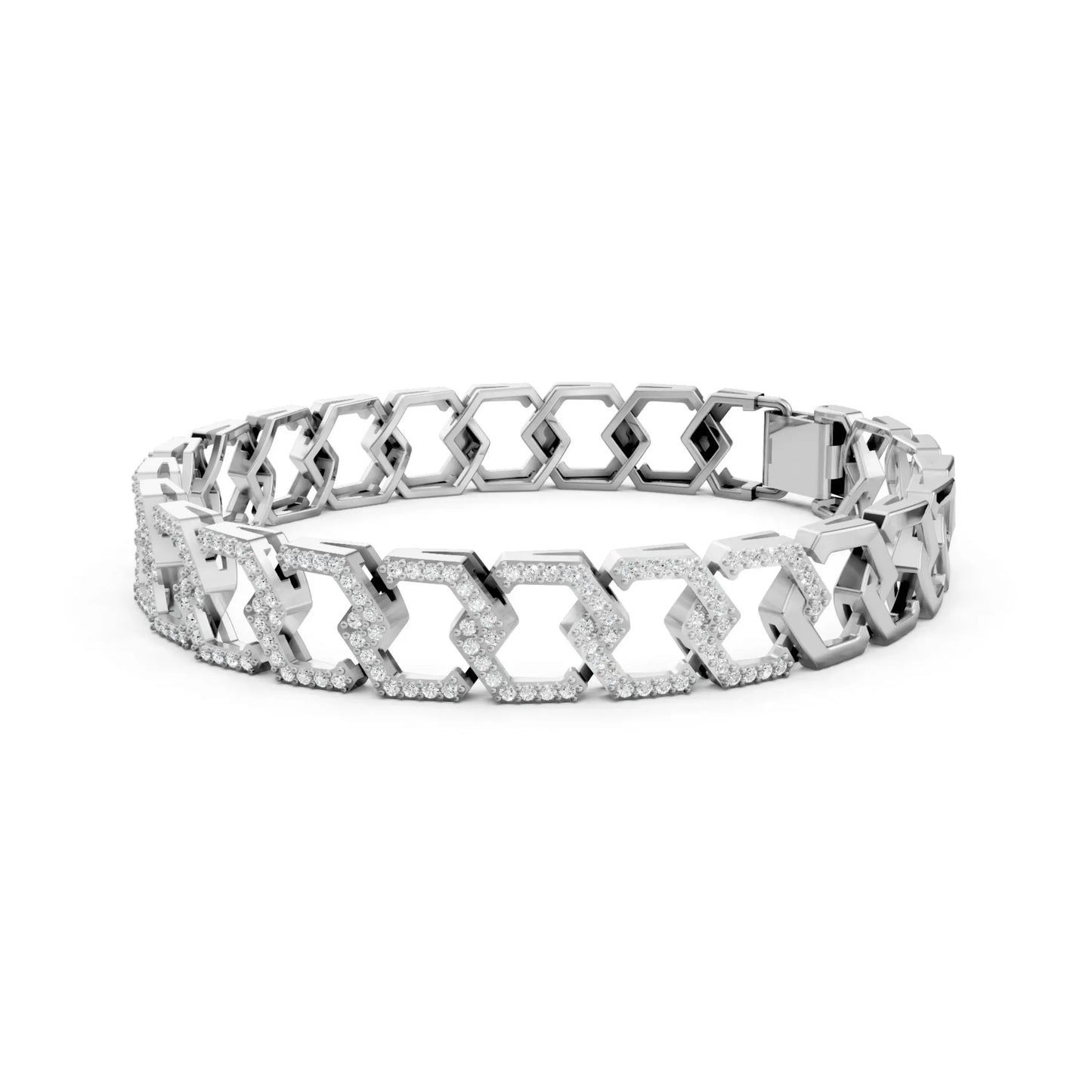 Geometric Link Diamond Bracelet White Gold