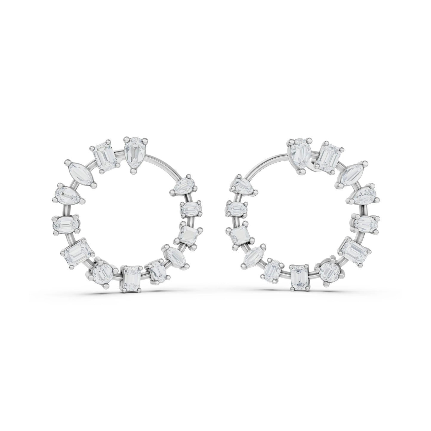 Multi-Cut Diamond Hoop Earrings White Gold