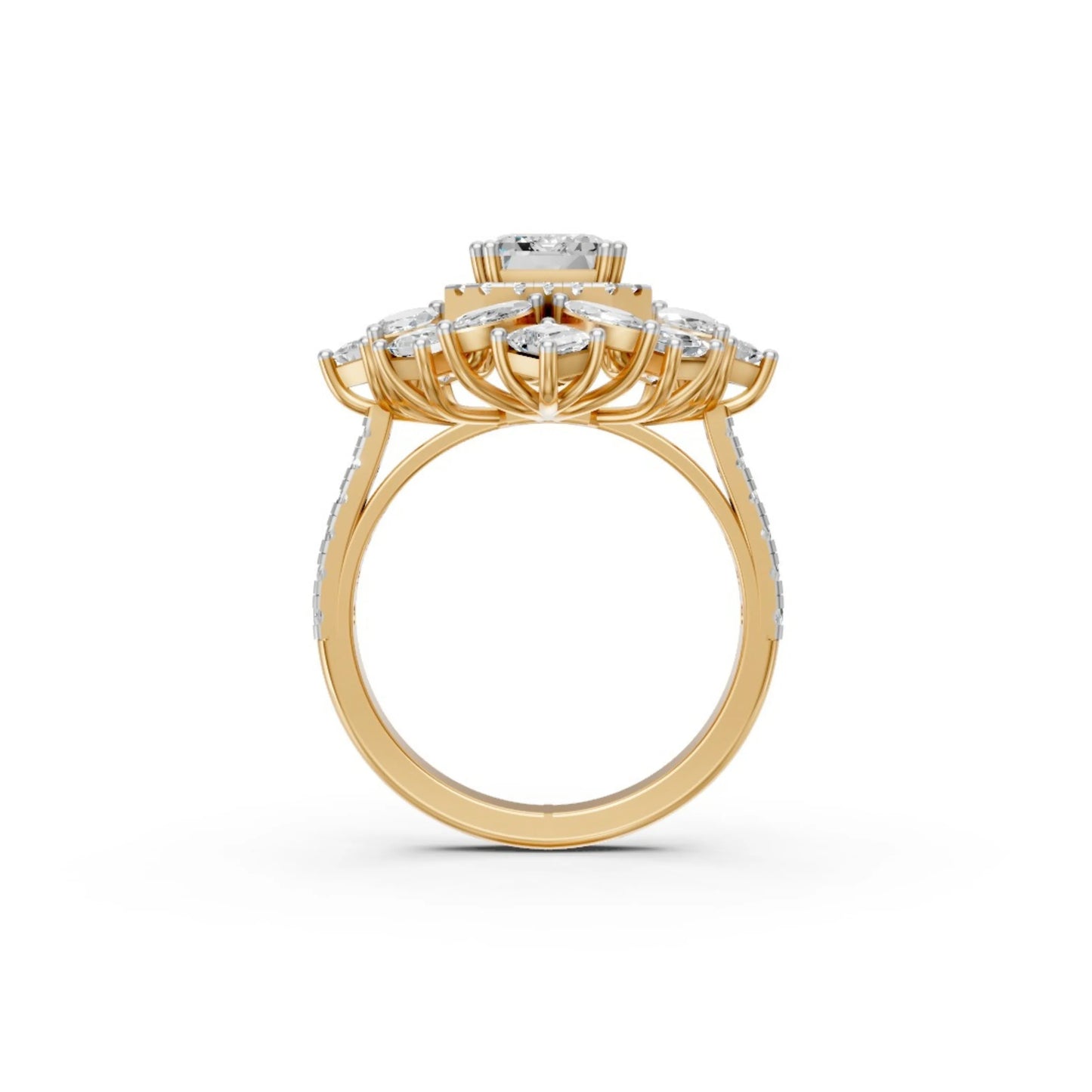 Grandeur Emerald Halo Ring Yellow Gold