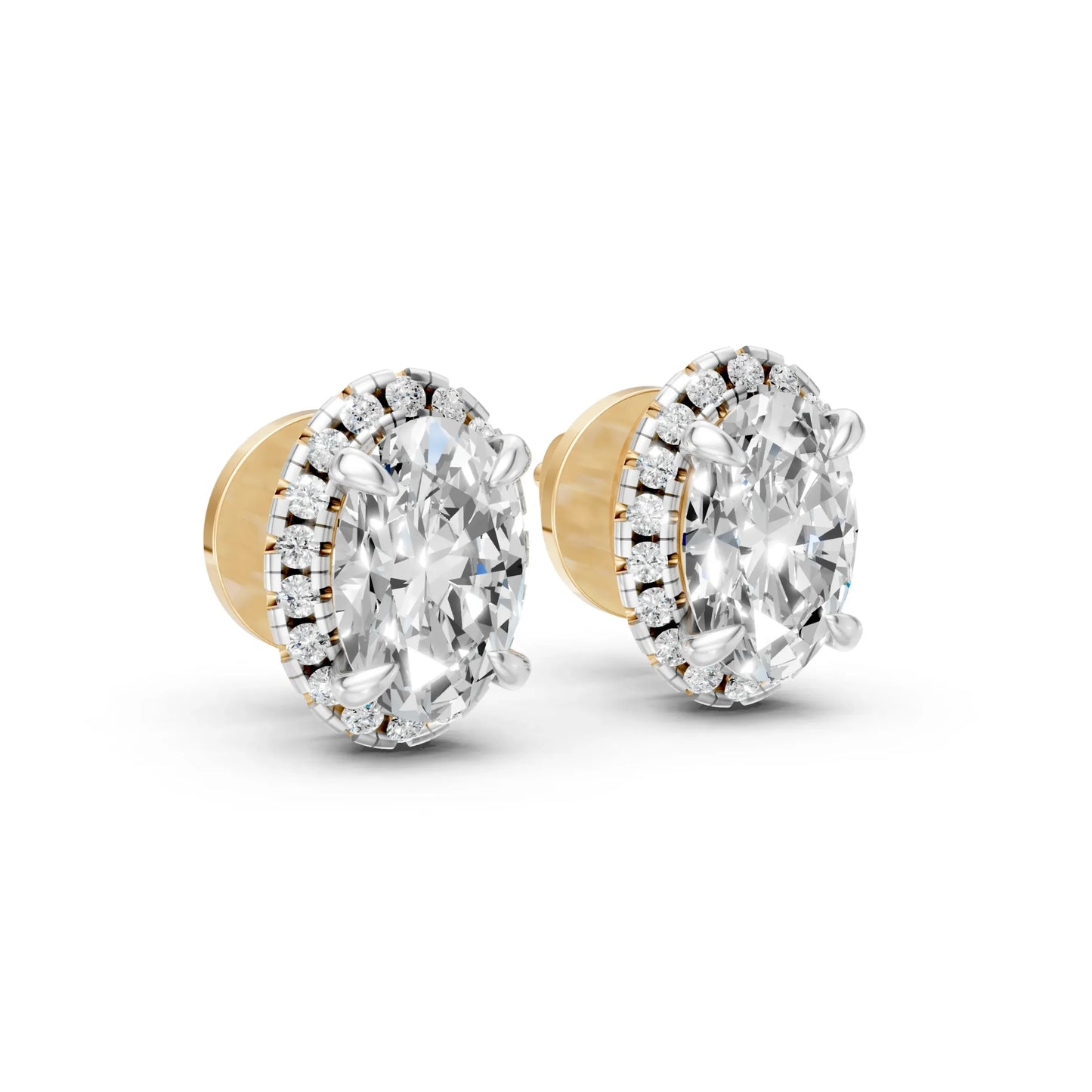 Oval Halo Stud Earrings Yellow Gold