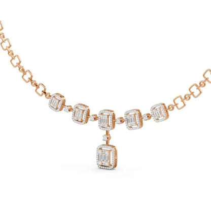 Emerald-Cut Diamond Drop Necklace Rose Gold