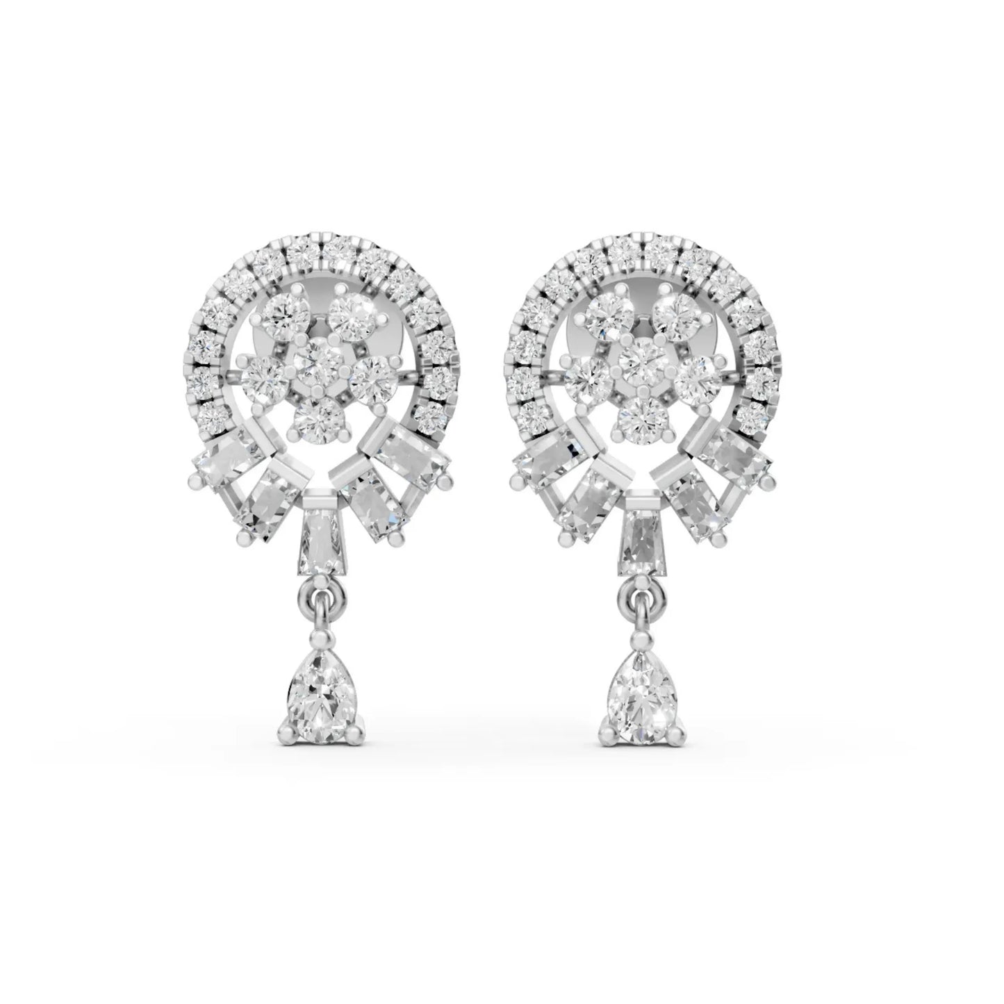 Multi-Cut Diamond Drop Earrings White Gold