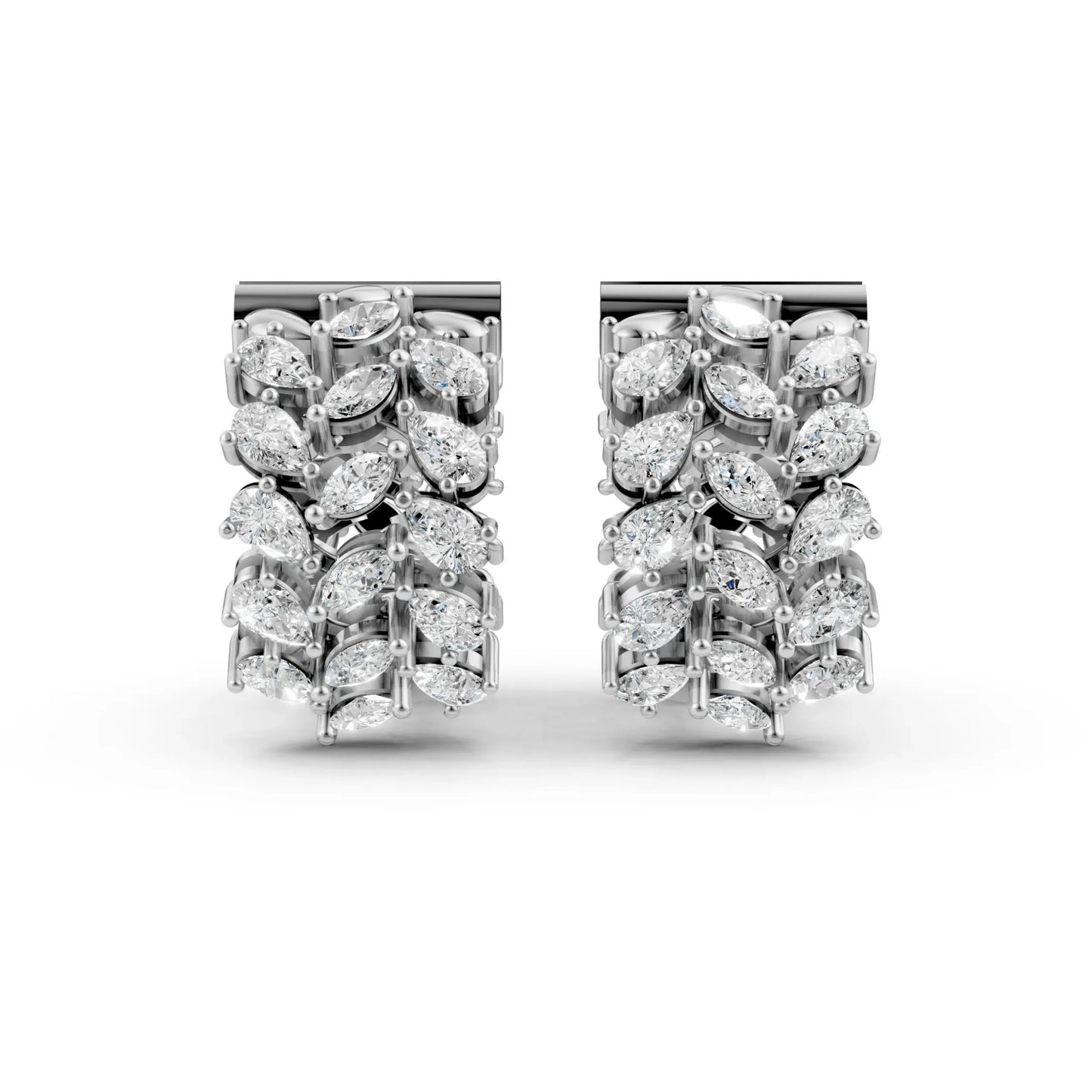 Pear-Round Cluster Hoop Earrings White Gold