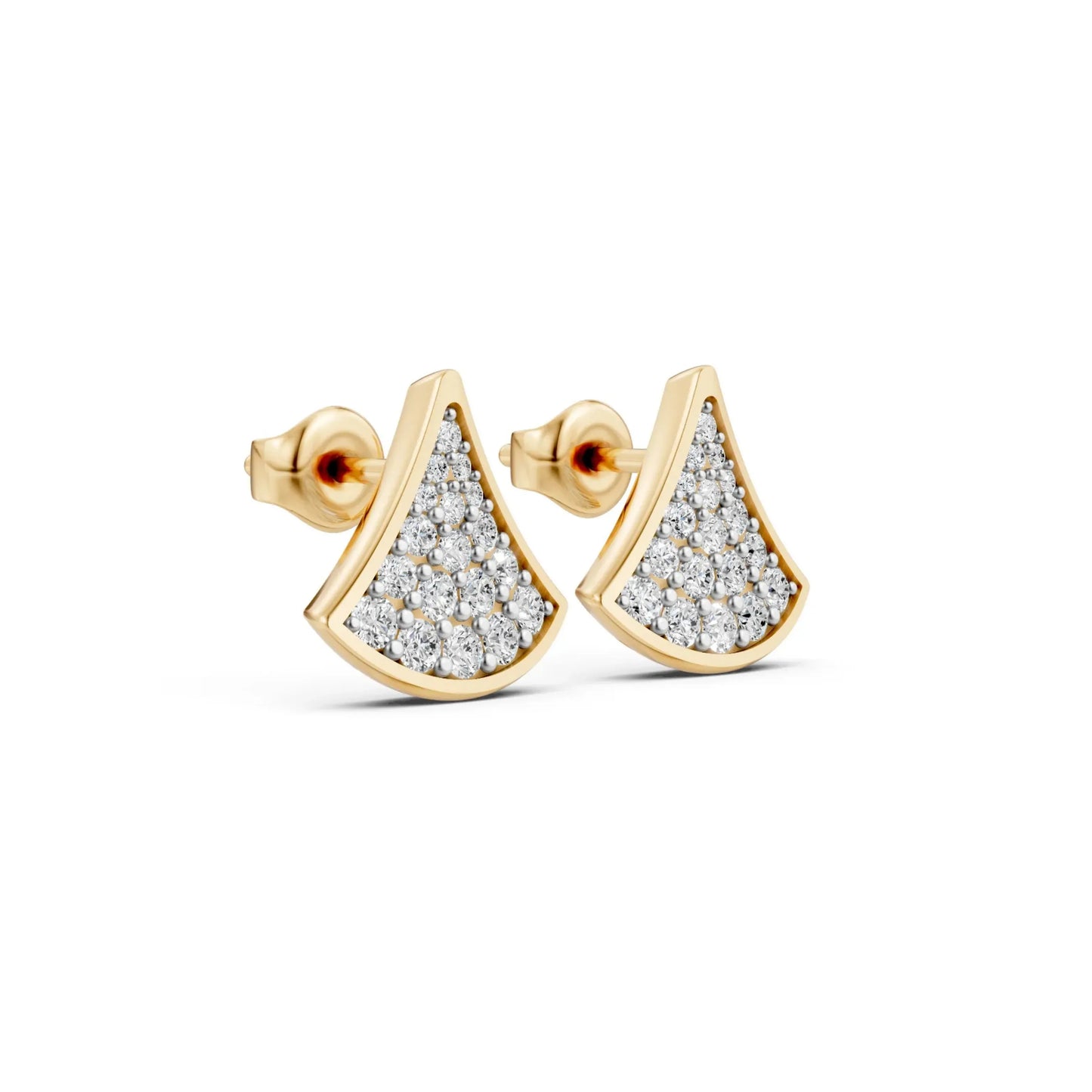 Fan-Shaped Diamond Studs Yellow Gold