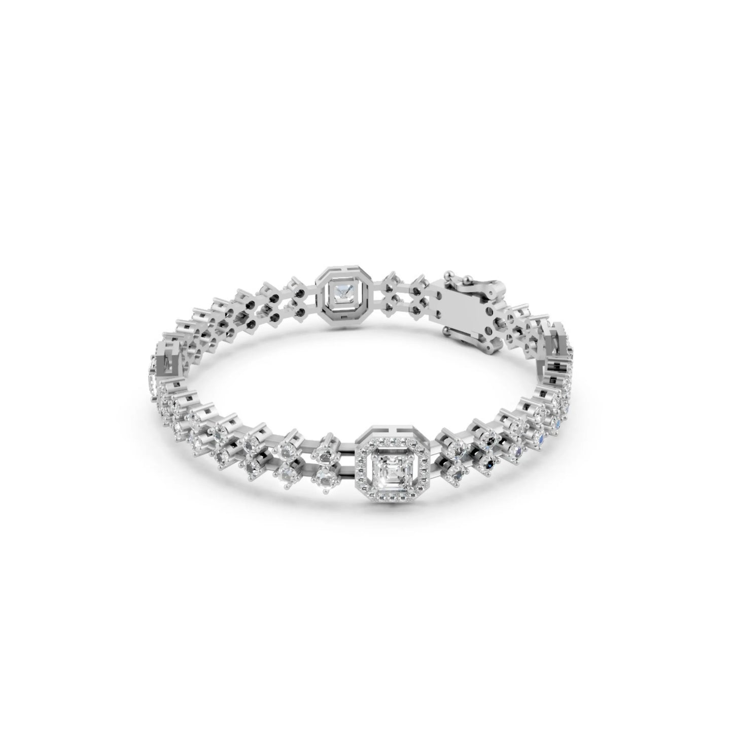 Diamond Bracelet with Halo Stations White Gold
