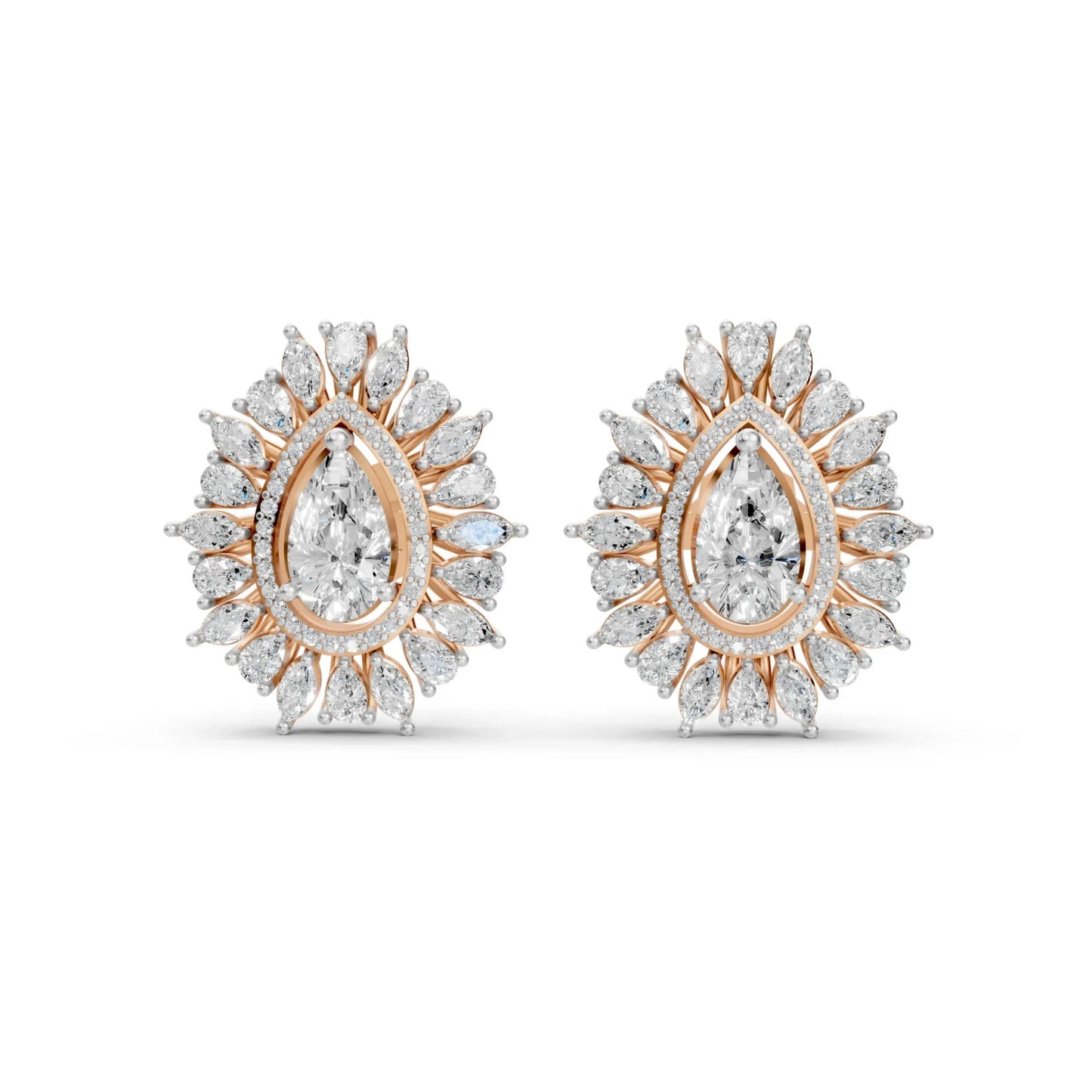 Regal Pear-Cut Diamond Cluster Earrings Rose Gold