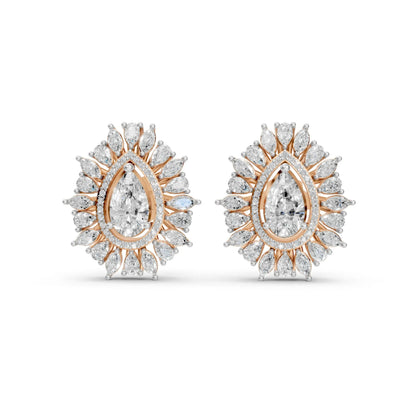 Regal Pear-Cut Diamond Cluster Earrings Rose Gold
