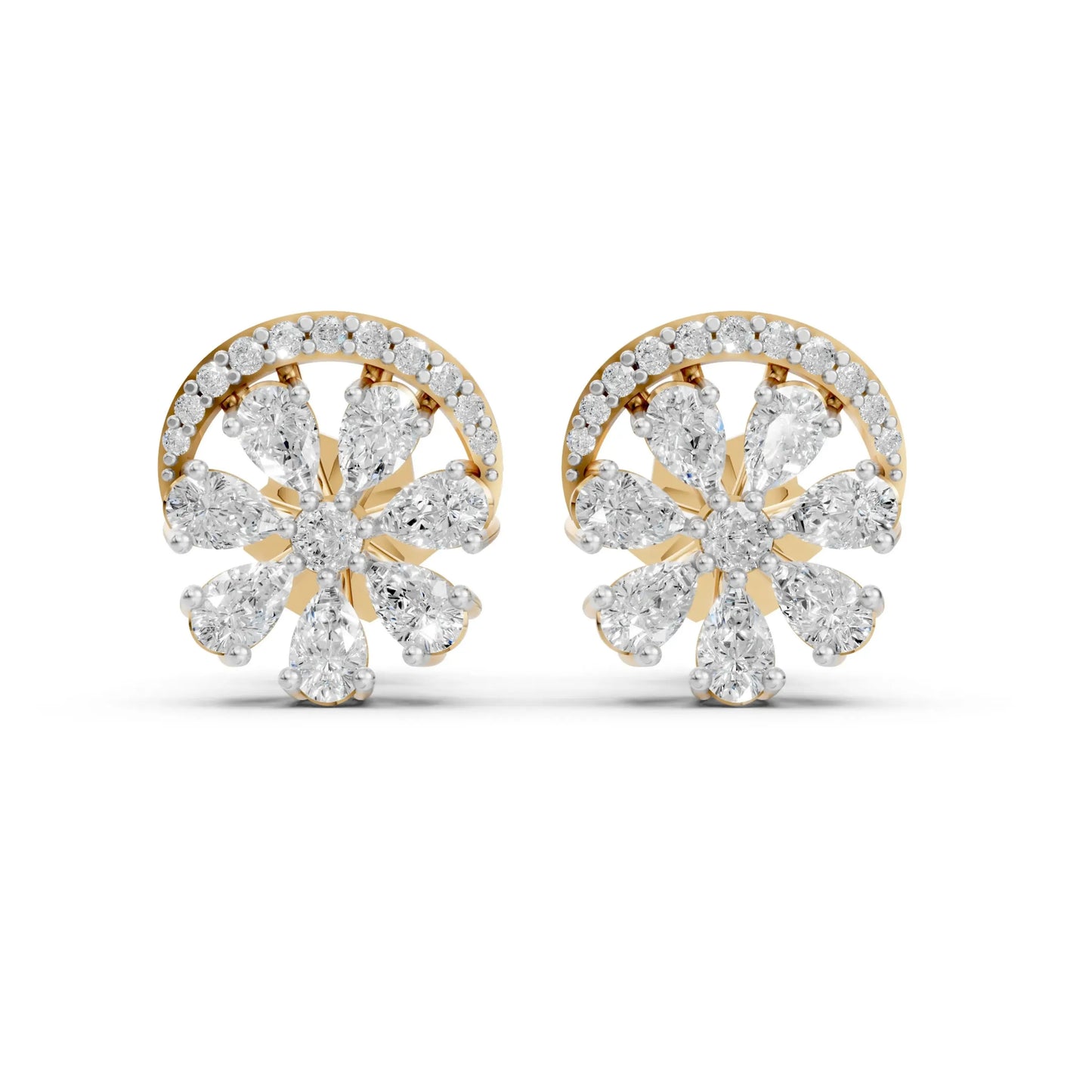 Floral Diamond Stud Earrings Yellow Gold