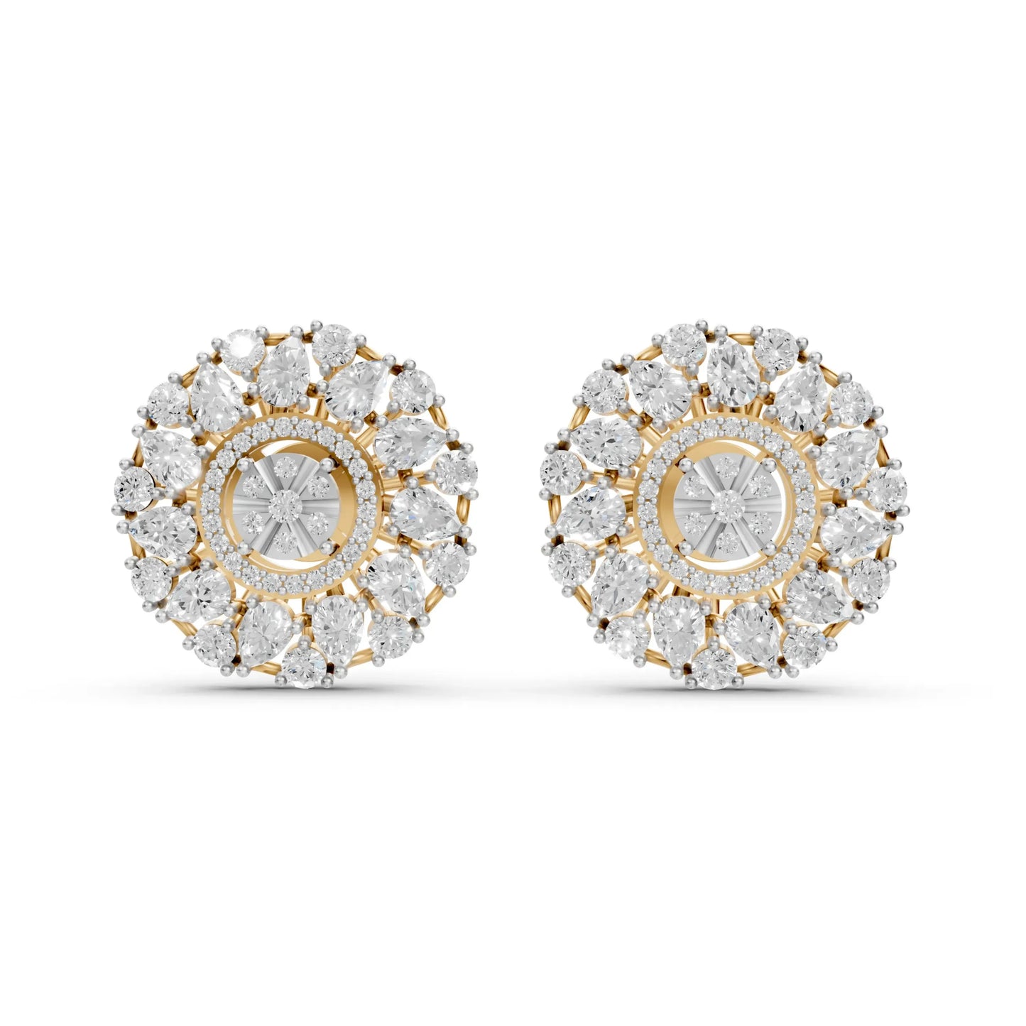 Floral Cluster Diamond Stud Earrings Yellow Gold