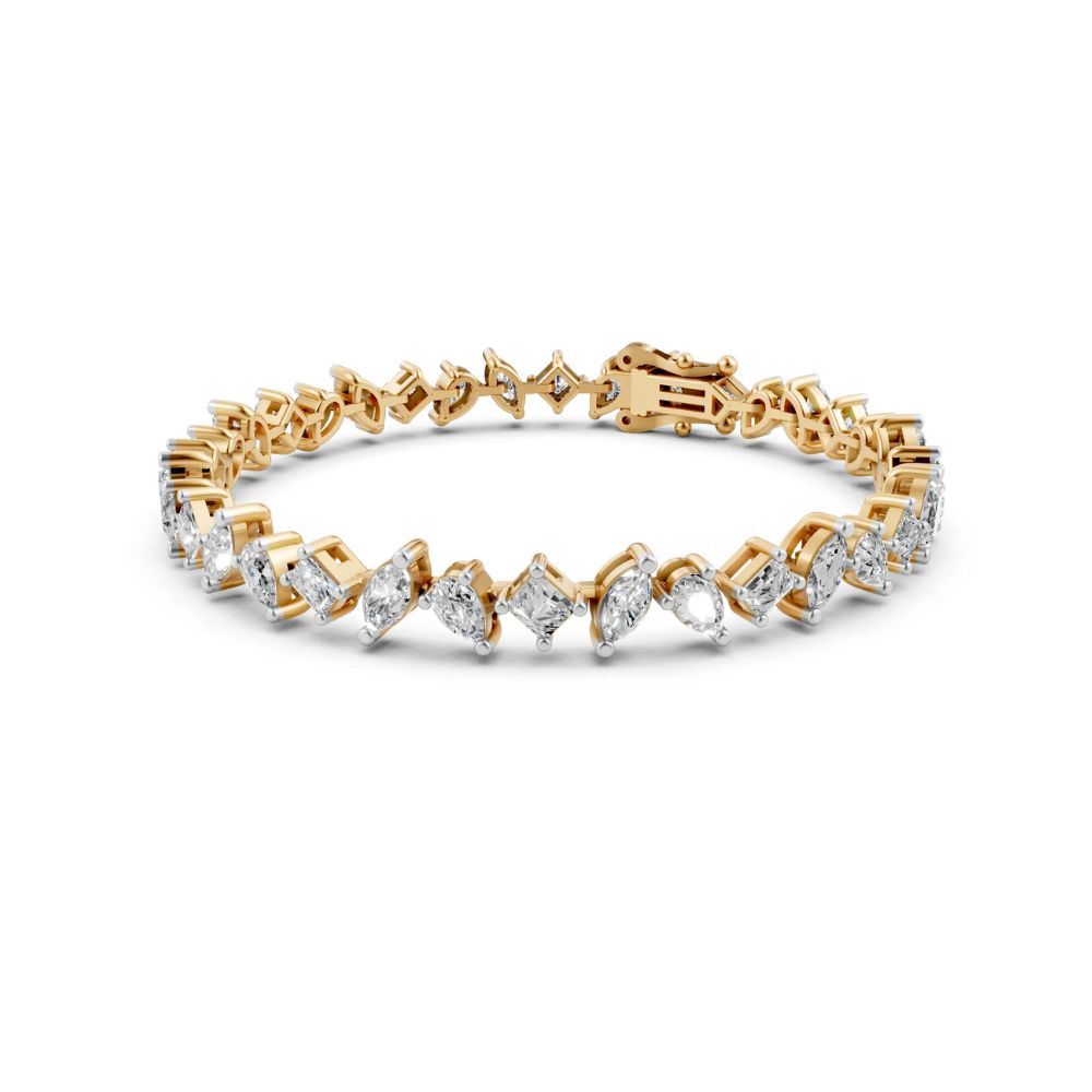 Multi-Shape Diamond Tennis Bracelet Yellow Gold