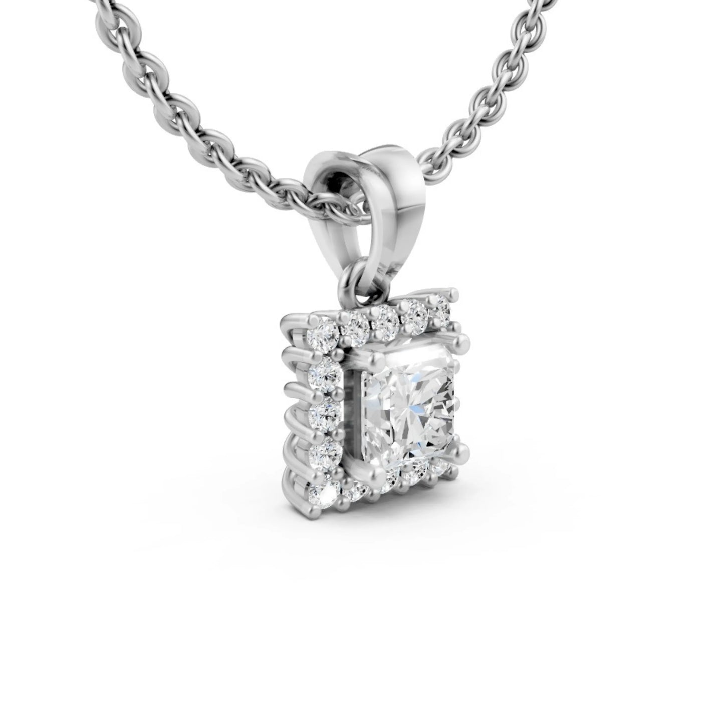 Asscher Halo Pendant White Gold