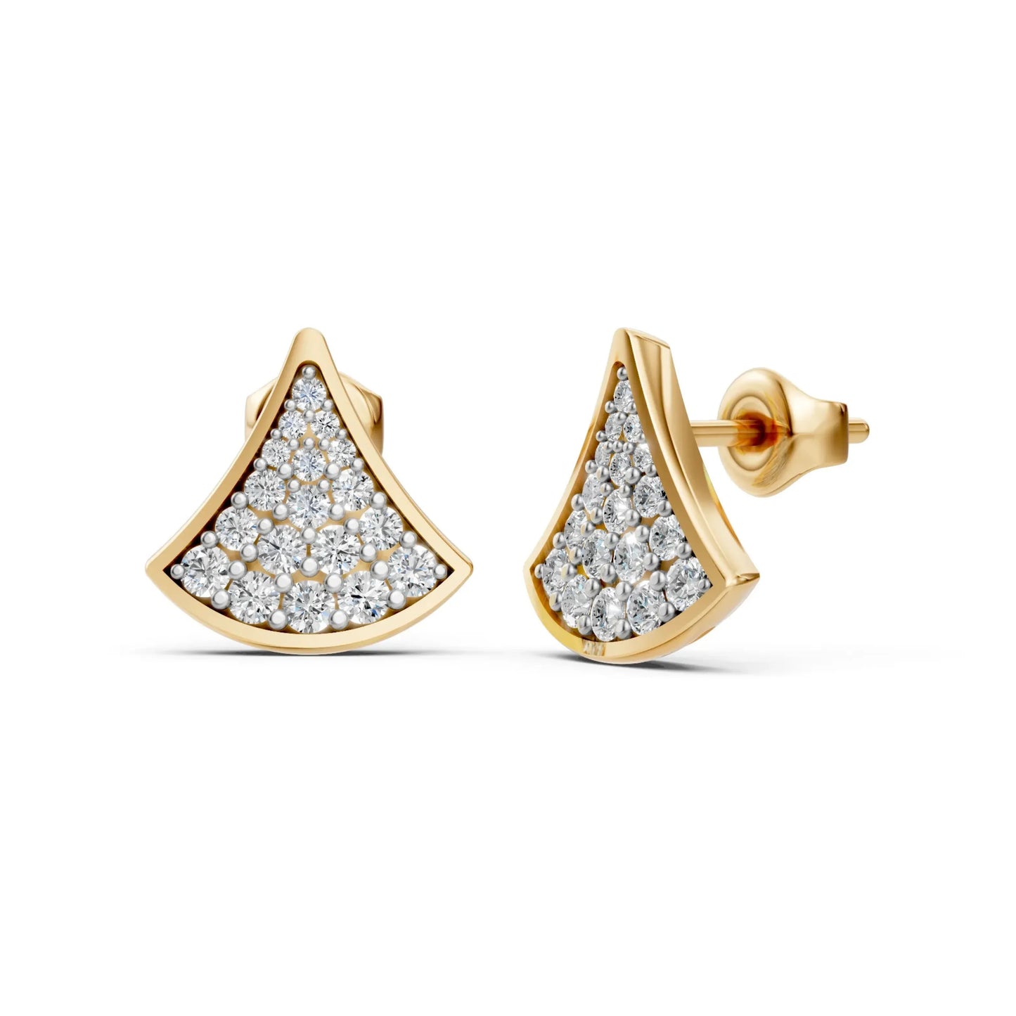 Fan-Shaped Diamond Studs Yellow Gold