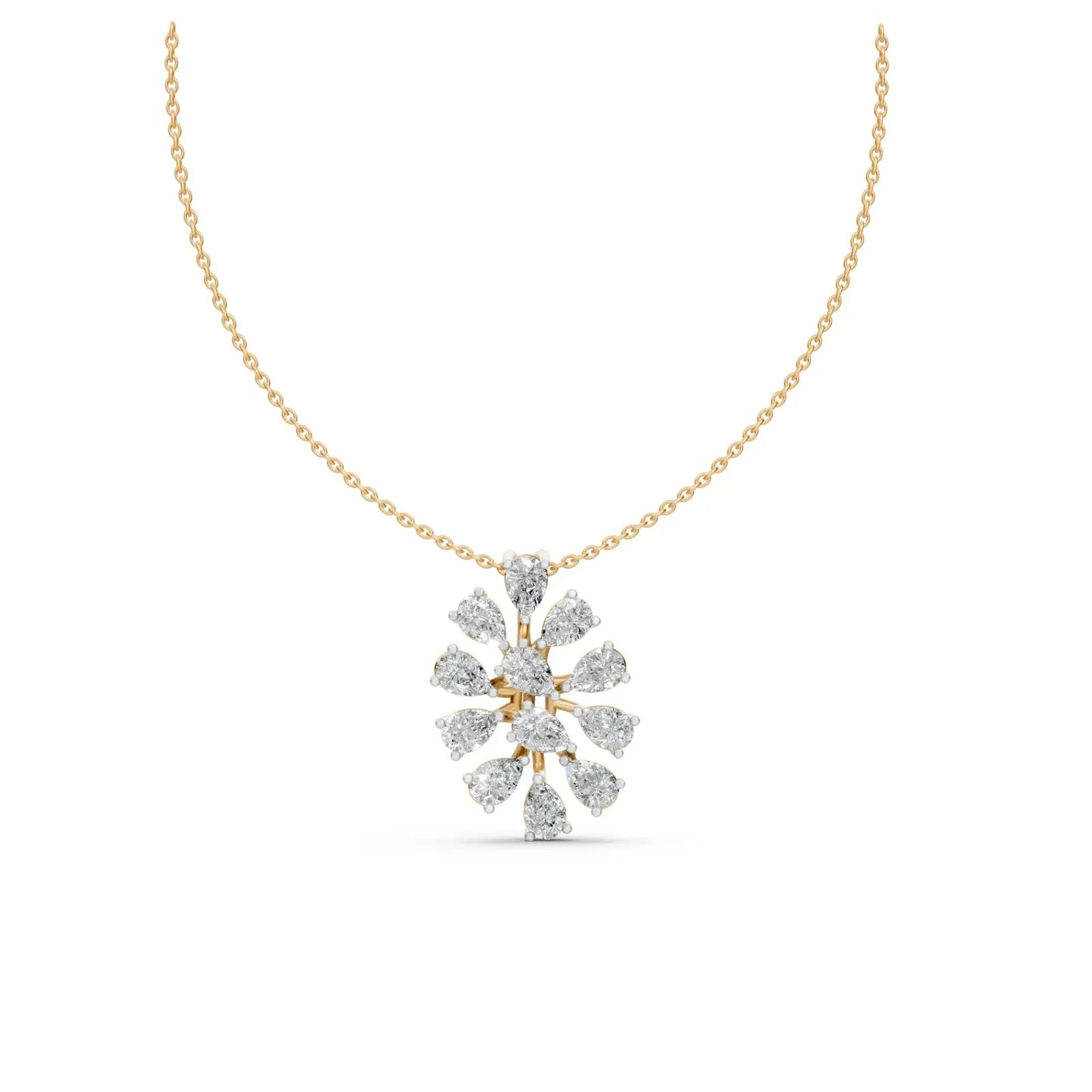 Pear Diamond Floral Pendant Yellow Gold