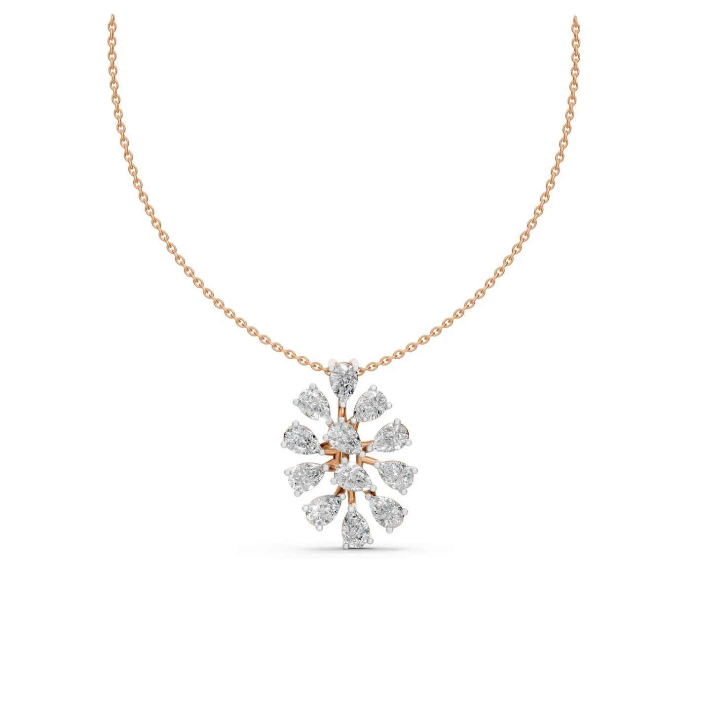 Pear Diamond Floral Pendant Rose Gold