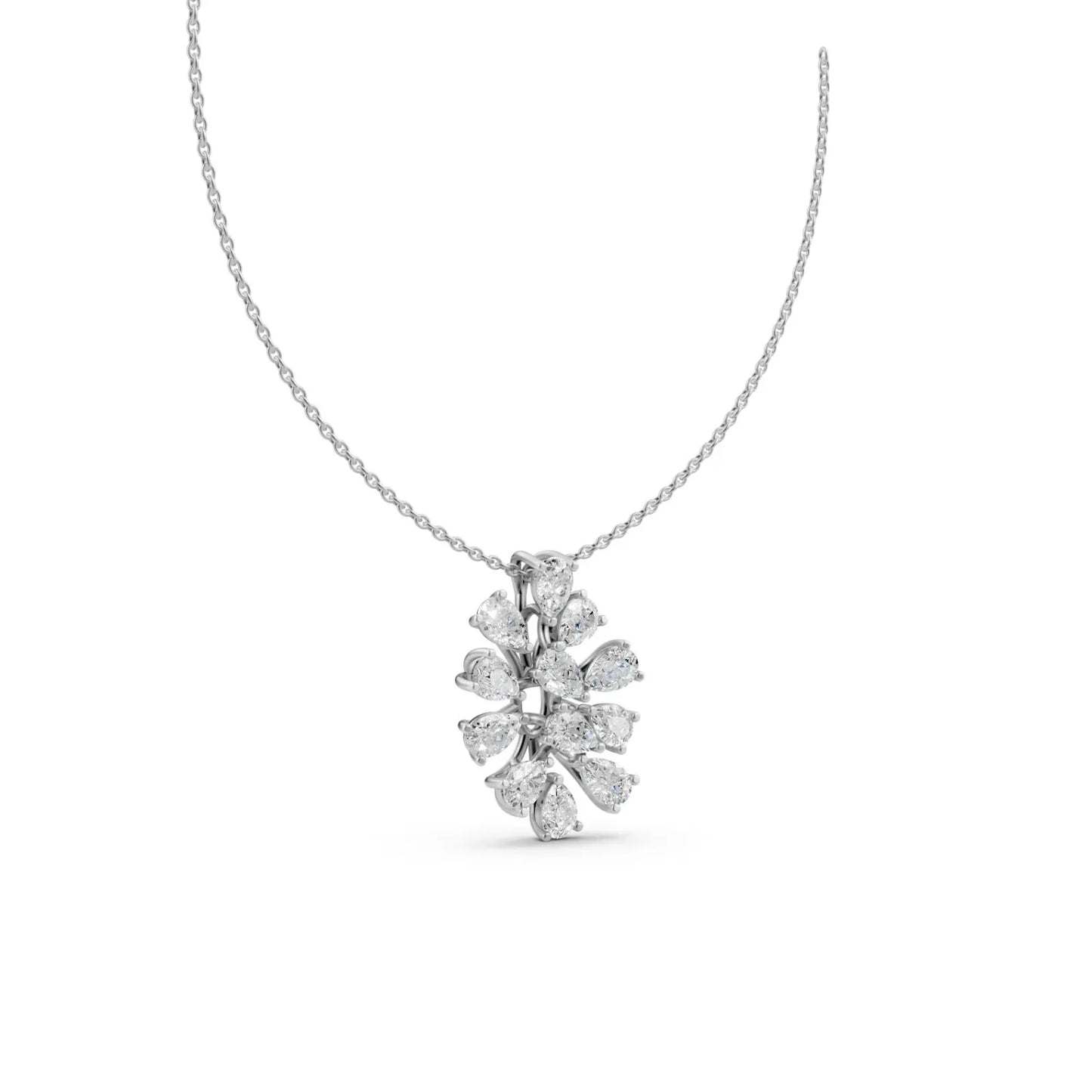 Pear Diamond Floral Pendant White Gold