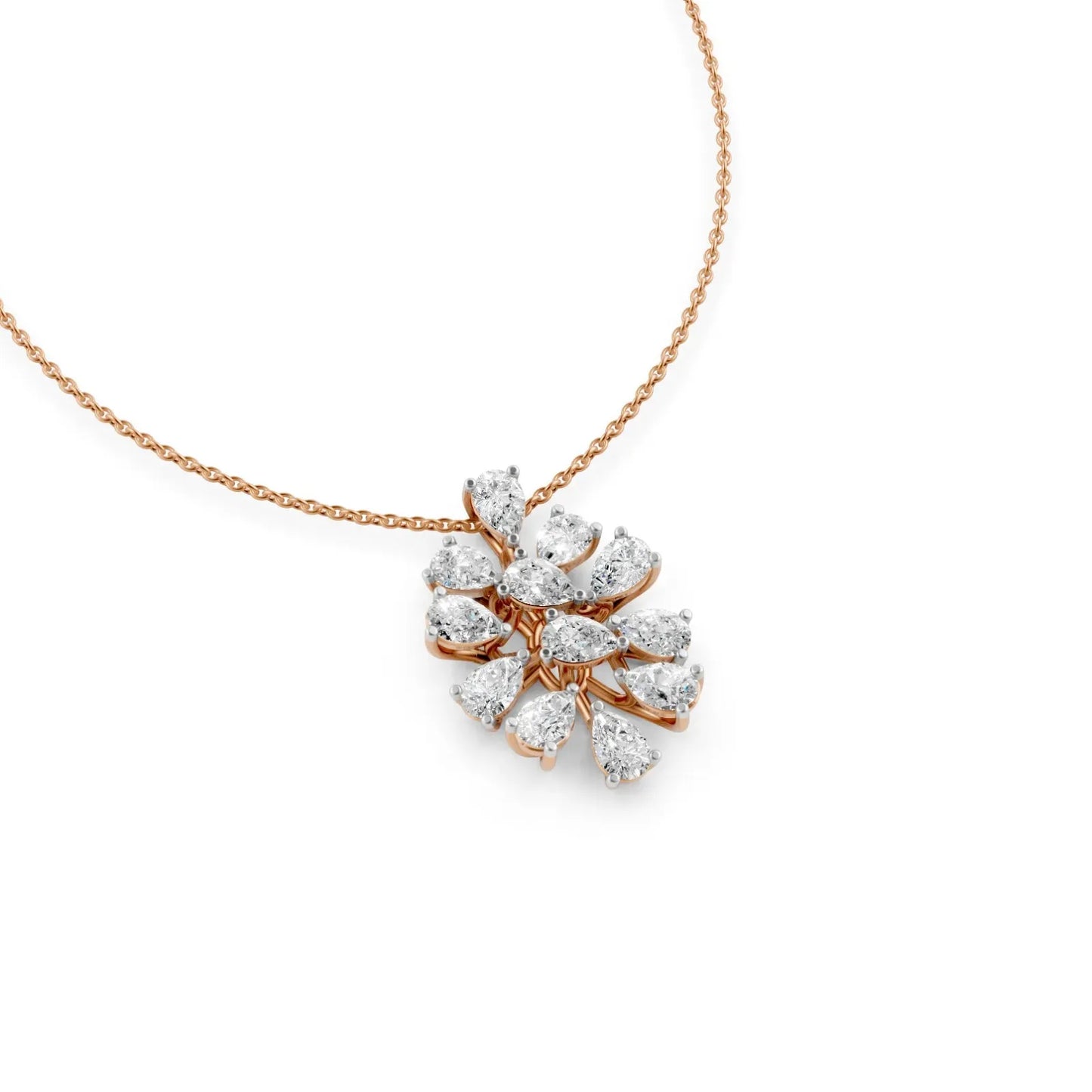 Pear Diamond Floral Pendant Rose Gold